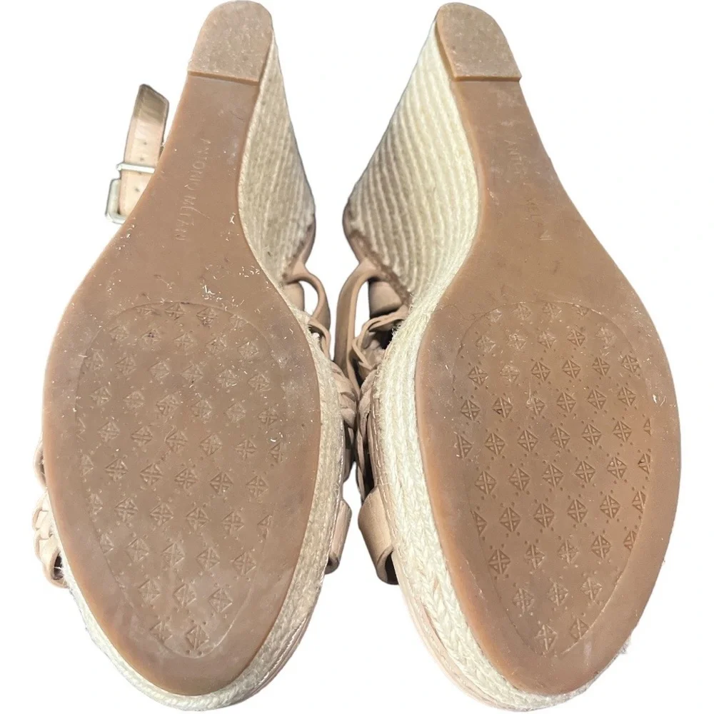 Antonio Melani Beige Nude‎ Braided Leather Espadrille Wedges Rope approx sz 5*